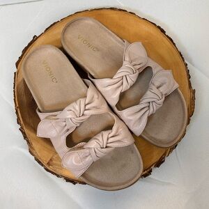 Vionic Elara Slide Sandal Cameo Rose Leather Adjustable Strap Velcro Women’s 8.5